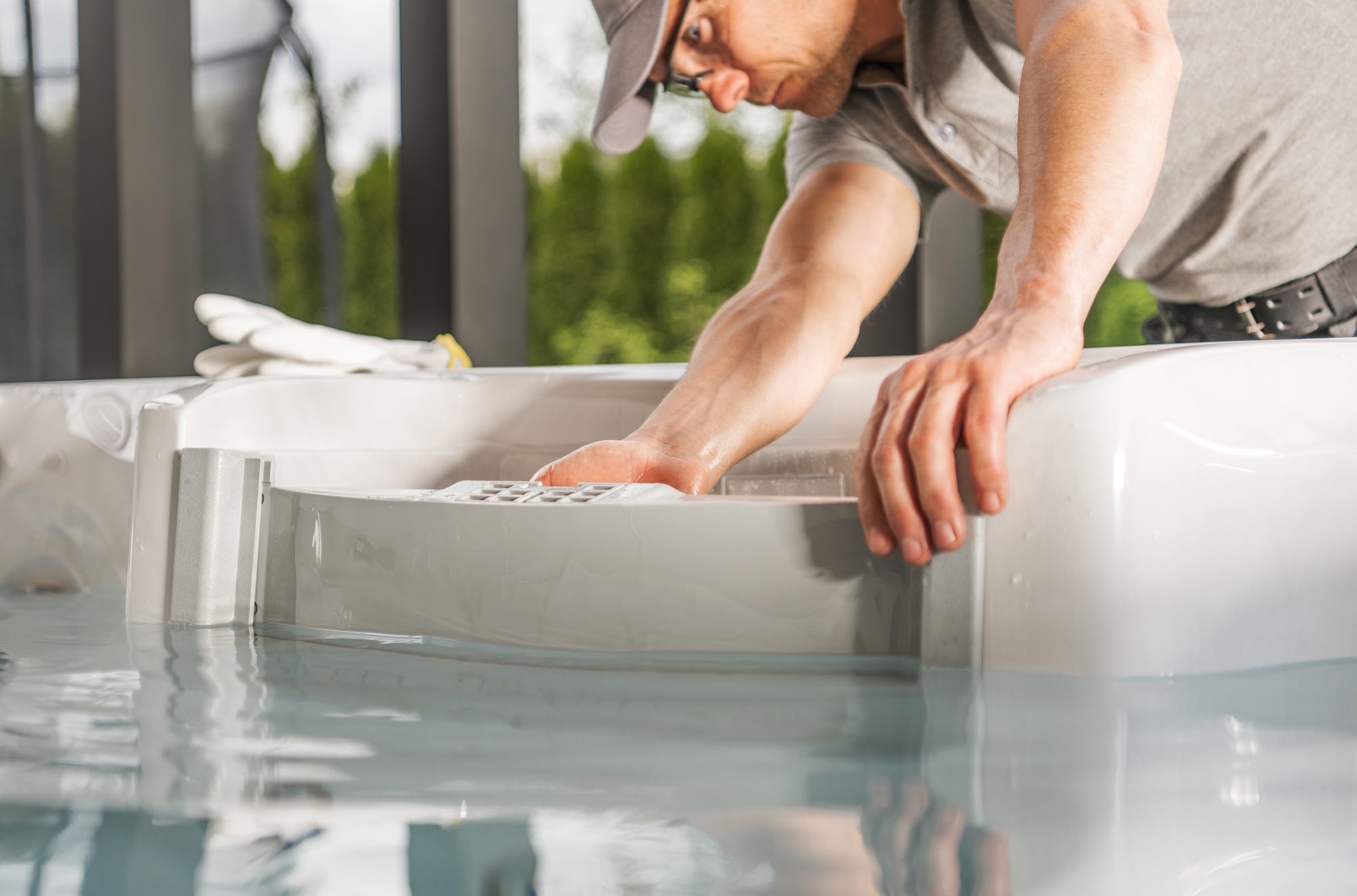 SPA Technician Performing Modern Hot Tub Repair